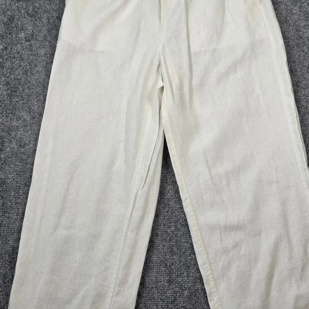Banana Republic Linen Blend Pants Womens XS White‎ Straight Leg Elastic Waist